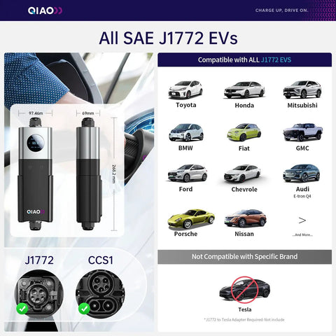 Total Game Changer Level 2 Ev Charger For J1772 Rides Churning Out 40 Amps At 240 Volts with compatible vehicle brands listed.