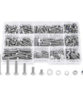 390 Piece M4 Hex Socket Head Cap Screws Nuts And Washers Set With Storage Box In 304 Stainless Steel For DIY Repair Furniture And Machinery Projects Ideal For Home Improvement Automotive Repair Cabinet Making And General Hardware, assorted parts in organizer