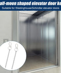 Half-moon shaped elevator door key suitable for Westinghouse/Schindler doors, steel material, shown with elevator interior.