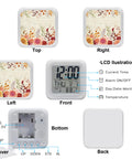 Slick Cube Digital Alarm Clock With Seven Color Led Night Light And Zero Hassle Snooze Buttons Time And Date Temperature Readout from multiple angles.
