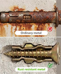 Comparison of rusted ordinary metal and rust resistant metal screw in concrete, demonstrating durability for Straight Shot At Loose Cabinetry Starts With These Short Expansion Screws To Fill Stripped Holes And Bolt Hinges Or Tracks Back Secure On Wood Tile Or Concrete Heavy Duty Anchors 20 Pack.