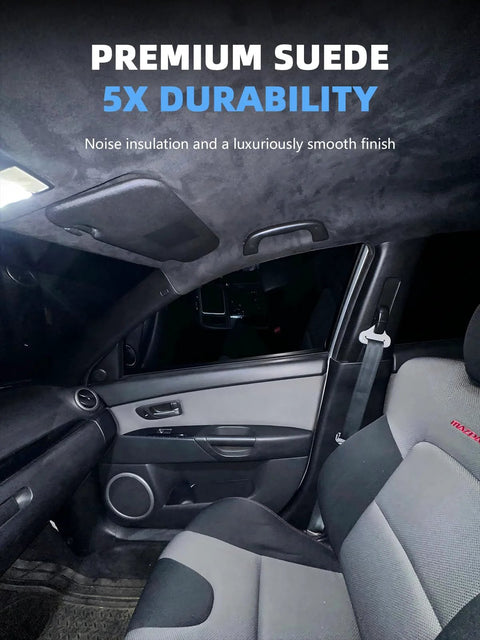 YOKKIP black suede headliner fabric for vehicles; installed in Mazda car interior