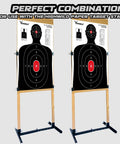 Silhouette Target Pack For Shooting Practice 23X35 Inches White And Black 50 Count Targets displayed on stands