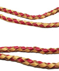 Round Braided Leather Trail Reins For Western Riding Pink Tan One Half Inch Wide All Day Comfort With Brass Scissor Snap Ends