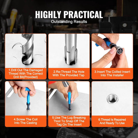 Installation steps of All In One Helicoil Thread Repair Kit With 338-Piece SAE HSS Drill Inserts Taps And Tools For Quick Field Repairs