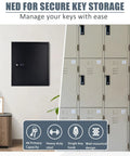 Straight Up Secure 48 Key Lock Box Wall Mount, Heavy Duty Steel Key Cabinet With Combo And Backup Key Lock mounted on wall.