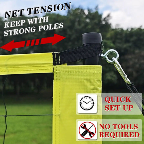 Close-up of 20 Ft Volleyball Net For Backyard And Outdoor Play With Adjustable Height Includes Ball Pump Boundary Line And Carry Bag