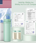 Totally Clutch Game Changer Portable Breast Milk Cooler With 360 Degree Chill Tech, 20oz mint, with nursing bottles and test reports.
