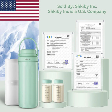 Totally Clutch Game Changer Portable Breast Milk Cooler With 360 Degree Chill Tech, 20oz mint, with nursing bottles and test reports.