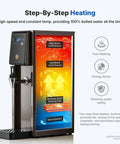 Digital display of 1800W Commercial Hot Water Boiler Countertop Dispenser with step-by-step heating sensors, 304 stainless steel.