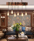 Rustic Farmhouse Chandelier For Dining Room Industrial Pendant Light With Six E26 Bulb Sockets in vintage living room.