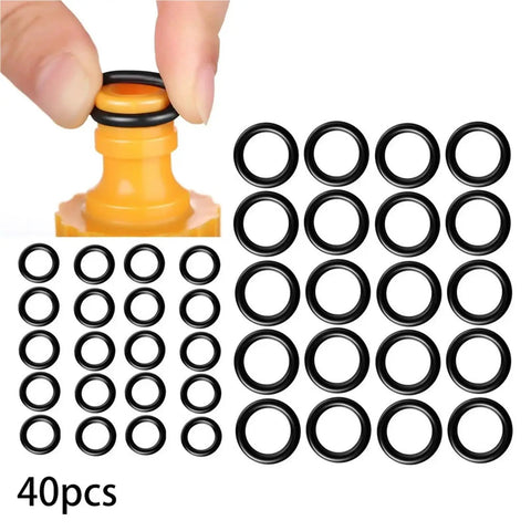 40 Piece Rubber O Ring Set in One Quarter Inch and Three Eighths Inch Sizes, Durable Seal Gasket Kit for Plumbing, Automotive, Industrial Equipment and Food Processing Applications, DIY Friendly, 40pcs black O-rings