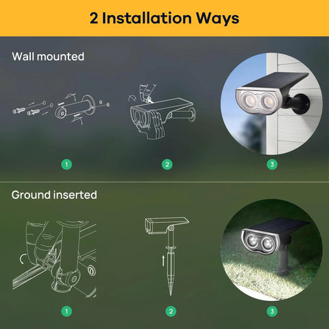 Outdoor Solar Spotlight Kit 6 Pack, 200 Lumen Daylight White LED Landscape Lights, wall mounted and ground installed options
