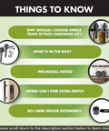 Black Rustic Single Track Bypass Sliding Barn Door Hardware Kit For Four Doors 10 Foot Flat Track With info graphics.