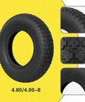 4.80/4.00-8 Tire And Inner Tube Replacement For Wheelbarrows Hand Trucks, close-up of tread pattern and sidewall details.