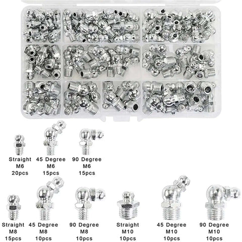 Must-Have 115 Pcs Steel Zerk Grease Nipple Fitting Kit With Spring Seal For M6 M8 M10 Cars At Auto Shop assorted steel fittings in case