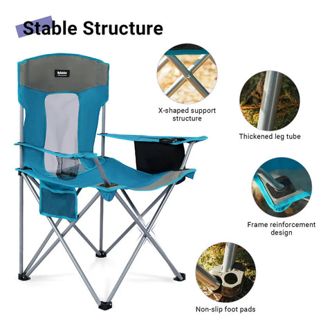 Heavy Duty Camping Folding Chair For Adults With Cup Holder And Cooler Pouch Plus Side Pocket Sturdy X Frame And Easy Setup