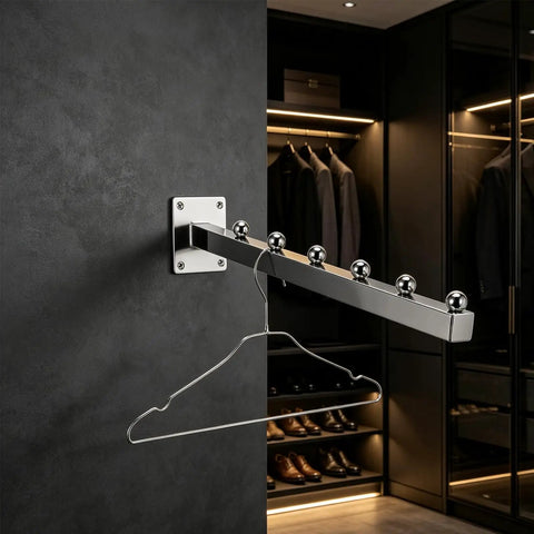 Heavy Duty Wall Mount Clothes Rack With Waterfall Hooks Four Piece Aluminum Coat Hanger System Space Saving with hanger