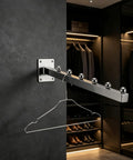 Slatwall Waterfall Hooks Set With 6 Beads Heavy Duty Aluminum Garment Hanger Rack mounted in modern closet display