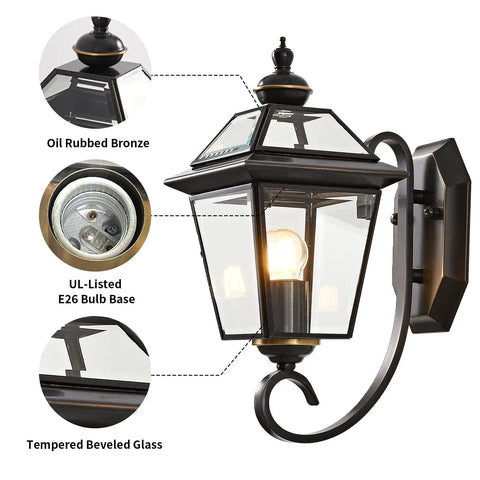 Copper Outdoor Wall Light Fixture 13.7 Inch Exterior Porch Light In Oil Rubbed Bronze Finish With Beveled Glass Wall Mount