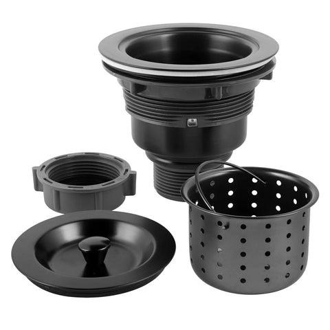Gold Kitchen Sink Drain Assembly With Deep Removable Waste Basket, Strainer And Stopper For Three And A Half Inch Openings.