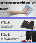 Installation steps for 24 Pack 2x12x12 Pyramid Foam Acoustic Panels With Reusable Adhesive Squares Sound Proof Wall Tiles.