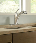 One-Handle Pullout Kitchen Faucet In Chrome With Dual Spray Wand Aerated Stream For Everyday Cleaning And Powerful Rinse