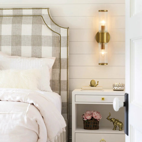 Two Pack Gold Modern Wall Sconces For Bathroom And Vanity Lighting That Gives A Lit Glow Cut Glass Flower Shade E12 Base Fixtures