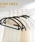 Heavy Duty Black Plastic Hangers Pack Of 50 With Rounded Shoulders That Prevent Bumps, Space Saving Hangers For Coats, Sweaters, Jackets And Pants, Rose Gold Hooks, Built In Accessory Bar For Ties And Scarves, Patent Design on rack