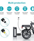 54.6V 2A Fast Charger for 13S Li-ion Battery showing multi-protection features with e-bike charging setup.