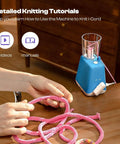 Electric ICord Knitting Machine Automatic ICord Maker With Tension Control on table, yarn visible, hand demonstrating use.