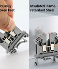 Heavy Duty Din Rail Terminal Block With Grounding For 800V Systems 24 To 10 AWG Wire 4 mm Connection Insulated Shell Built Tough Electrical Distribution Box Connector For Solar Power PLC Automation DIY CNC RV, insulated gray shell