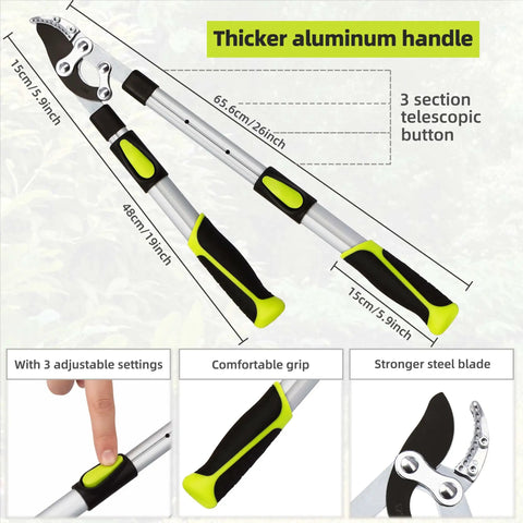 Beast Heavy Duty Tree Loppers With Extendable 21 To 26 Inch Handles, highlighting telescopic handle and ergonomic grip features.