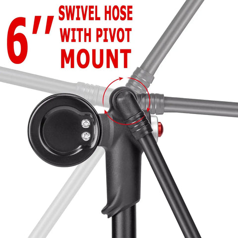 High Pressure Shock Pump For Mountain, Road Bikes And Motorcycles With Gauge, 300 Psi Capacity, 6-inch swivel hose detail.