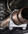 Beefy Heavy Duty Exhaust Clamp Set Four Pack Fits Two And A Quarter Inch OD Pipes U Bolt Saddle Design connected to pipe.