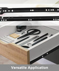 Heavy Duty 12 Inch Metal Drawer Slides Full Extension Ball Bearing Cabinet Rails For Dressers And Kitchen Drawers in a drawer with office supplies.