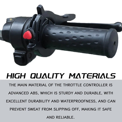 Ride Easy Universal Motorcycle Cruise Control Throttle Lock With Quick Release Button For Stress Free Highway Runs And Butter Smooth Weekend Cruising On Full Sized Machines Black close-up of durable ABS throttle controller with clip and grip details.