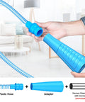 Blue Sealegend dryer vent cleaner kit: plastic hose, adapter, and vacuum hose segment (not included)
