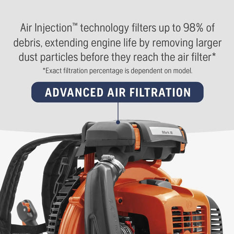 Beast Gas Backpack Leaf Blower With 75.6cc 4.59-HP showcasing advanced air filtration technology with harness.