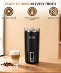 Front view of 6-In-1 Electric Milk Frother And Steamer With Cold Foam, Hot Foam And Milk Warmer, black, for Latte, Cappuccino, Macchiato