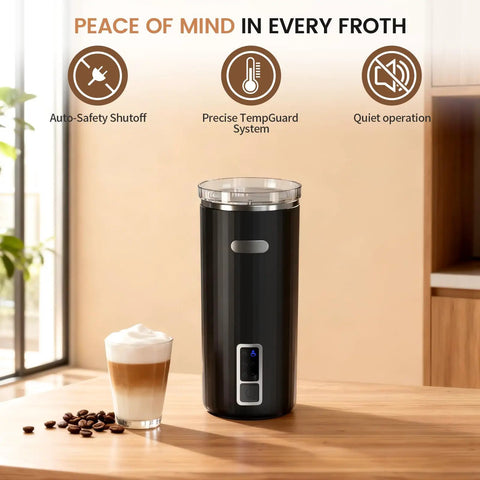 Front view of 6-In-1 Electric Milk Frother And Steamer With Cold Foam, Hot Foam And Milk Warmer, black, for Latte, Cappuccino, Macchiato