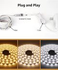 LED Tunable White Strip Light 32.8ft With 600 2835 LEDs showing warm to cool white tones with plug and play setup