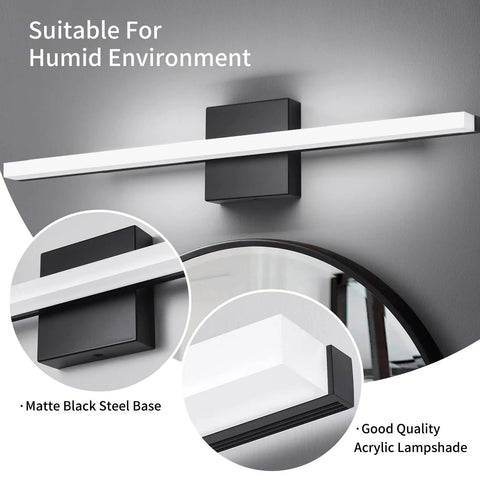 Modern LED Vanity Lights for Bathroom 24 Inch over mirror fixtures 14W daylight white 2 pack with matte black steel base