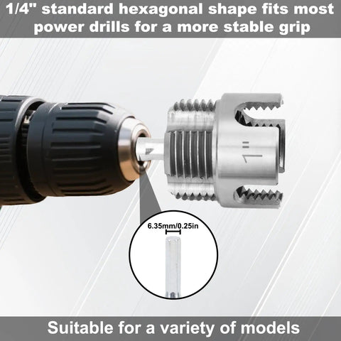 Three Piece Pipe Threading Tool Set Heavy Duty With Dual Function Internal And External Thread Cutter connected to drill