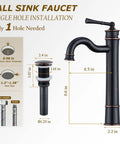 Vessel Sink Faucet Tall Deck Mount Bathroom Dope Look With ORB Finish Brass Construction Roman Arc Spout Pop Up Drain Assembly