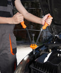 Using the Straight Up 16 Inch Rivet Nut Tool Kit With 186 Rivnuts And 13 Sae Mandrels Quick Release Knuckle Puller on a vehicle.