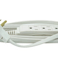 SlimLine Indoor Flat Extension Cord 8 Ft With Right Angle Plug, 16 Gauge, Three Grounded Outlets, White, Coiled View