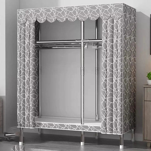 Roomy Canvas Wardrobe With Sturdy Hanging Rails And Expandable Shelves Large Capacity Storage Organizer For Closet Refresh Fabric Cover Apartment Friendly Setup For Bedroom