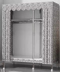 Spacious Portable Canvas Wardrobe With Hanging Rail And Integrated Shelves Large Fabric Closet Storage Organizer For Bedroom Living Room No Fuss Setup with open door and fabric cover.
