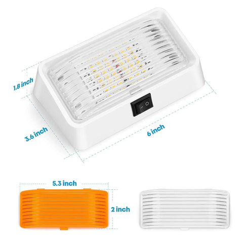 Bright 320 Lumen RV Exterior Porch Light with Switch 12V Replacement LED for Campers with white base and clear and amber lenses